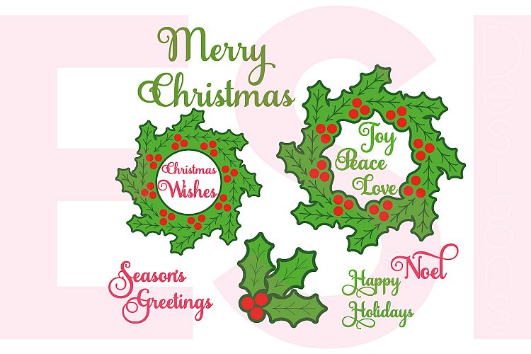 Christmas Holly Design Set Including Sentiments. example image 1