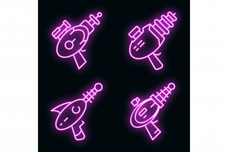 Blaster icons set vector neon