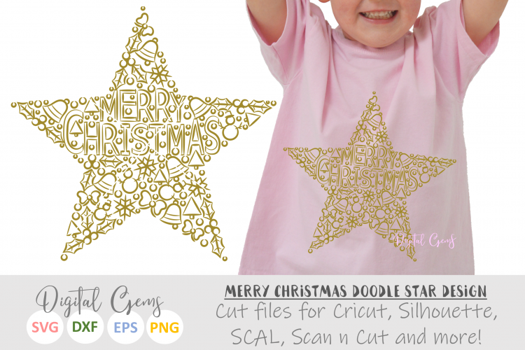 Doodle Merry Christmas Star SVG / DXF / EPS / PNG files