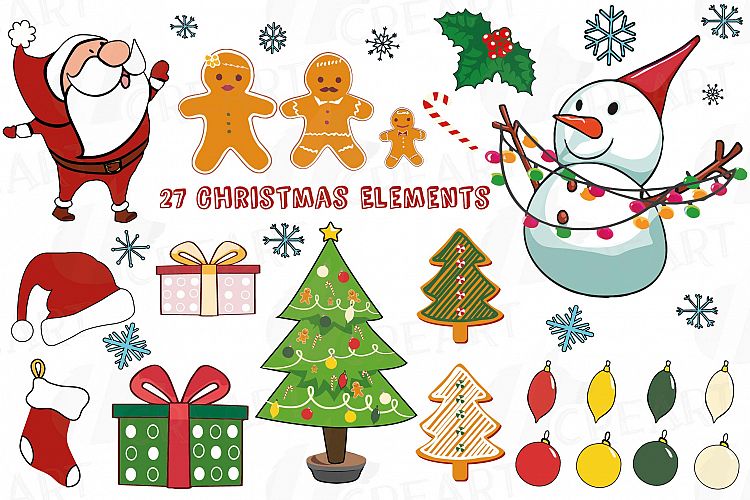Colorful Christmas Elements clip art pack, printable png