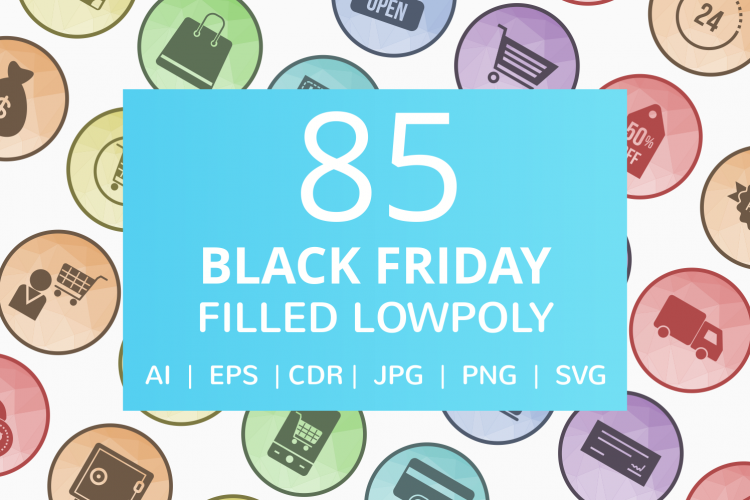 85 Black Friday Filled Low Poly Icons