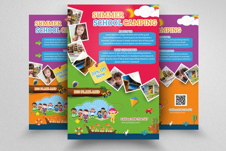 3 Layout School Kid Summer Camp Flyer