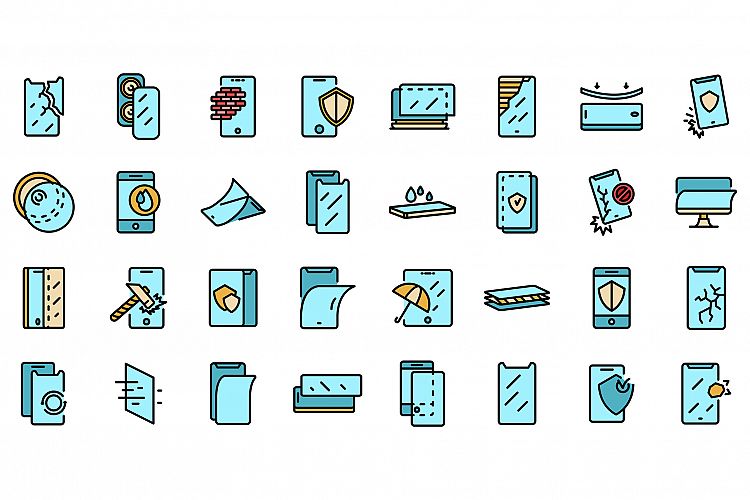 Protective glass icons set vector flat example image 1