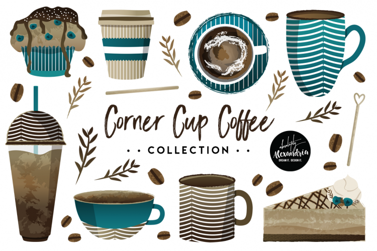 Corner Cup Coffee Clipart Graphics & Digital Paper Patterns Bundle