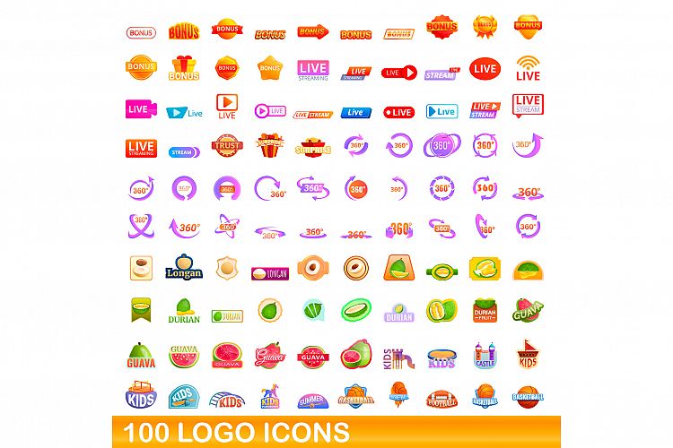 100 logo icons set, cartoon style example image 1