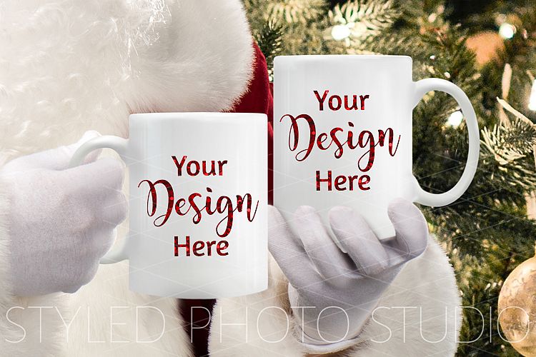 Christmas Mugs Mockup with Santa