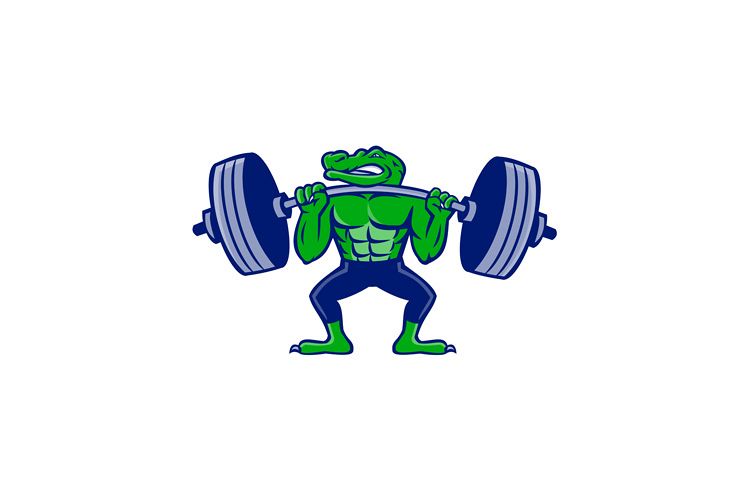 Alligator Lifting Heavy Barbell Mascot