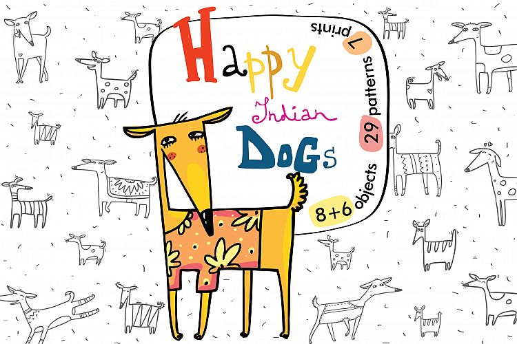Happy Indian Dogs patterns, prints
