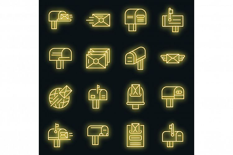 Mailbox icons set vector neon example image 1