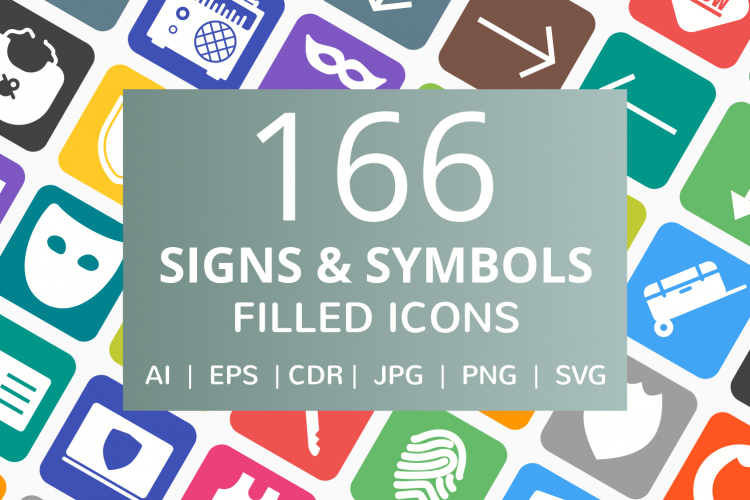 166 Signs   Symbols Filled Round Corner Icons
