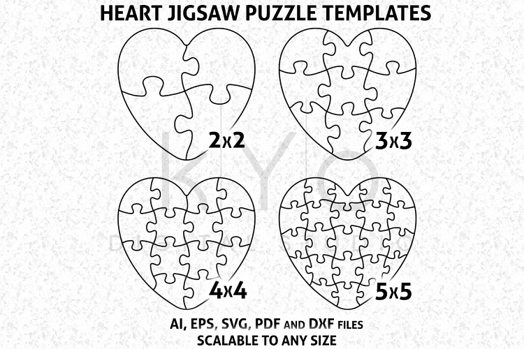 Heart Shape Jigsaw Puzzle Template AI EPS SVG DXF files, Puzzle Vector, Heart Puzzle Template Vector Image, vector puzzle pattern