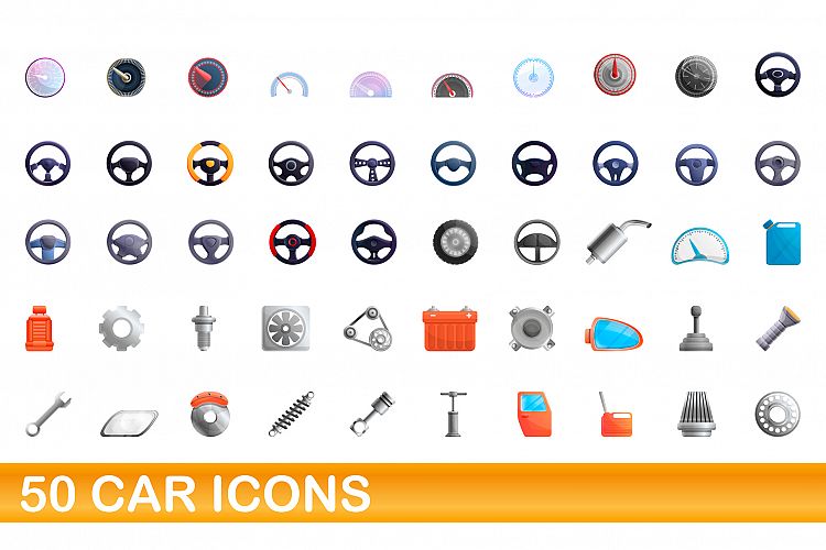 50 car icons set, cartoon style example image 1