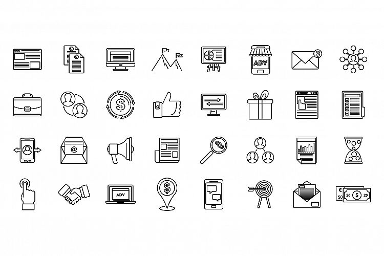 Affiliate marketing campaign icons set, outline style