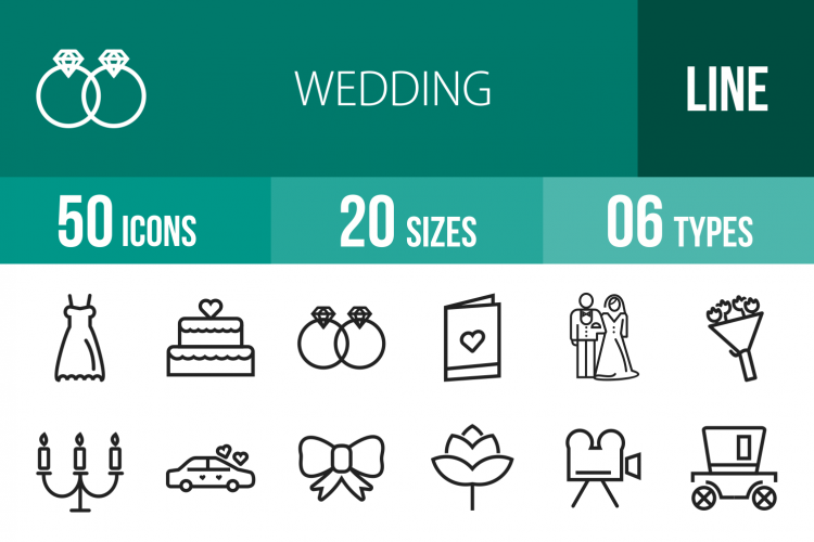50 Wedding Line Icons