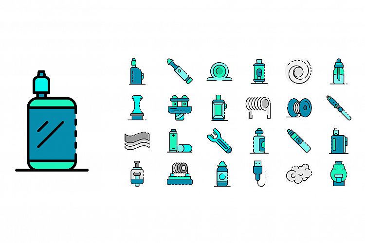 Electronic cigarette icon set line color vector example image 1