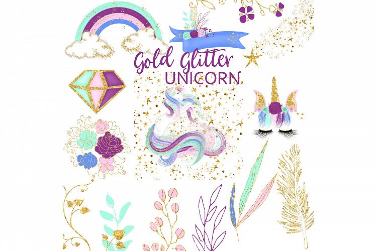 Gold Glitter Unicorn Clipart