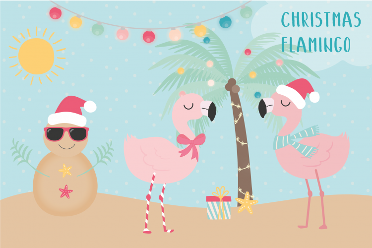 Christmas flamingo clipart and paper set