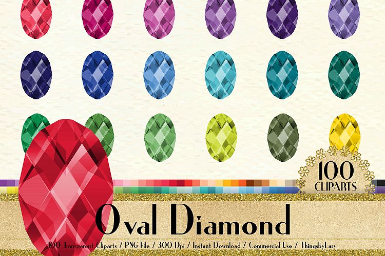 100 Oval Shape Diamond Clip Arts, Valentine, Wedding Kit