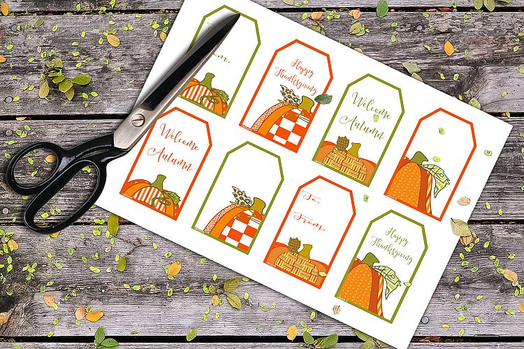 Printable Autumn Gift Tags, Pumpkin Top Gift Tags