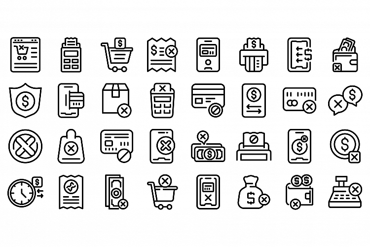 Payment cancellation icons set, outline style example image 1