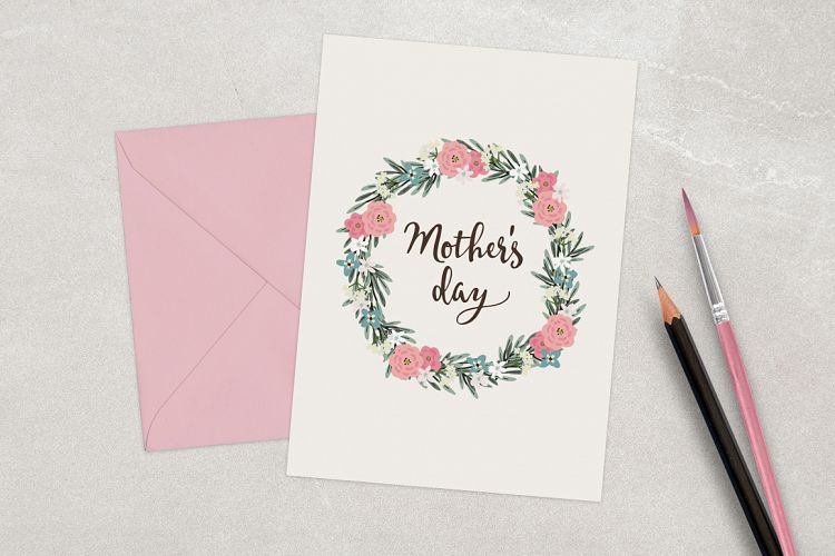 Happy Mother's day card with floral wreath example image 1
