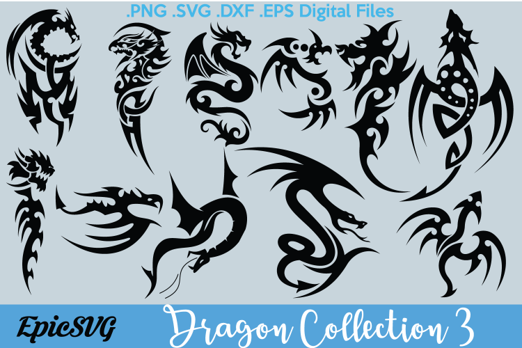 Dragon Collection 3 | .SVG .DXF | Pack Cricut Silhouette Chinese New Year Clipart Tribal