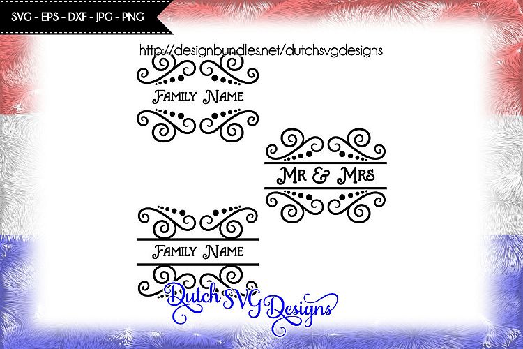 3 Swirly split border cutting files, split monogram svg