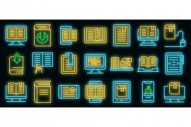 Ebook icons set vector neon example image 1