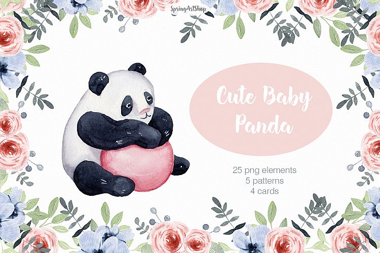 Cute baby Panda Watercobaby nursery clipart