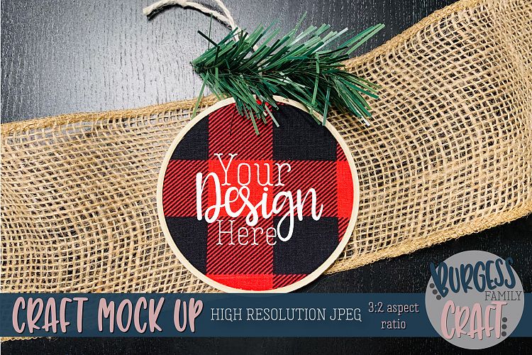 Download Plaid embroidery hoop ornament3 Craft mock up |High Res JPEG