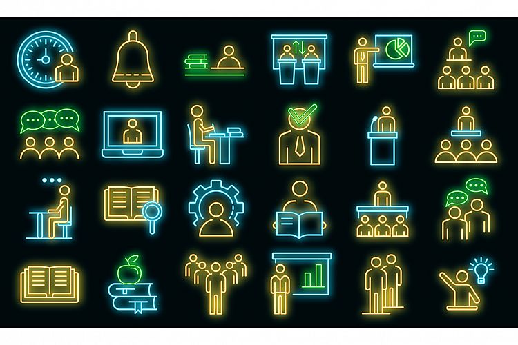 Lecture class icons set vector neon example image 1