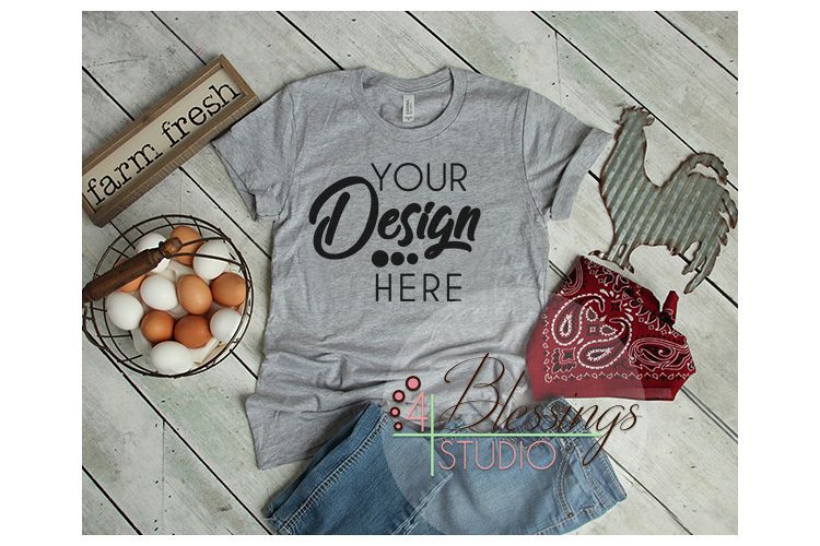 Gray TShirt Country Farm Flat Lay Bella Canvas Mock up