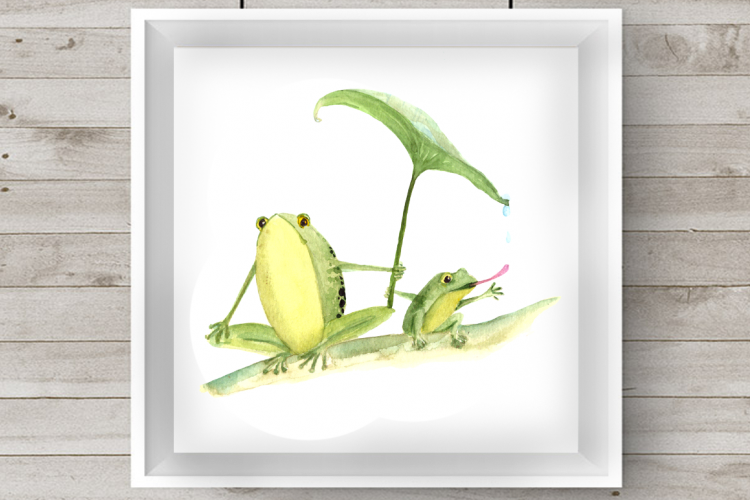Watercolor Mother & Baby - Frogs - Clip Art & Print
