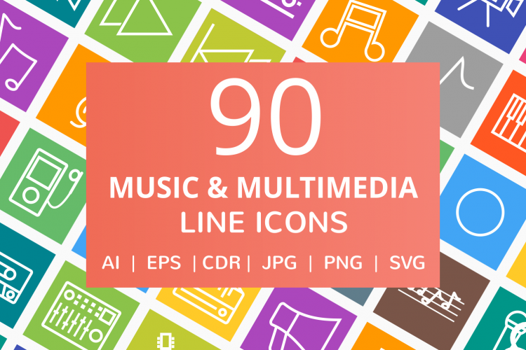 90 Music   Multimedia Line Multicolor B/G Icons