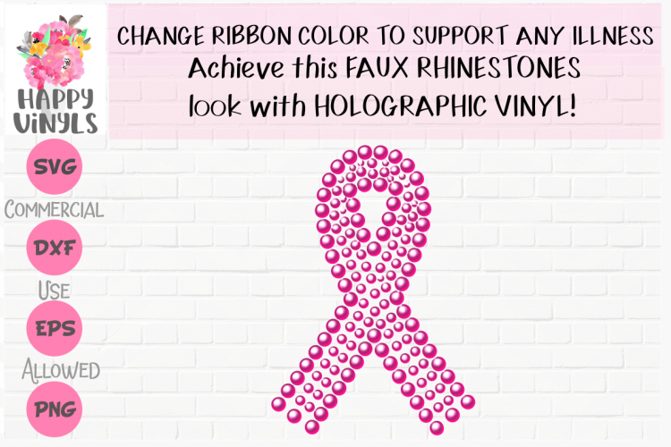 Awareness Ribbon SVG Faux Rhinestone Bling SVG Happy Vinyls