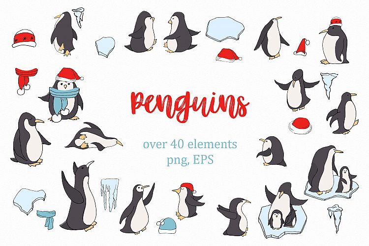 Penguins clipart and winter elements