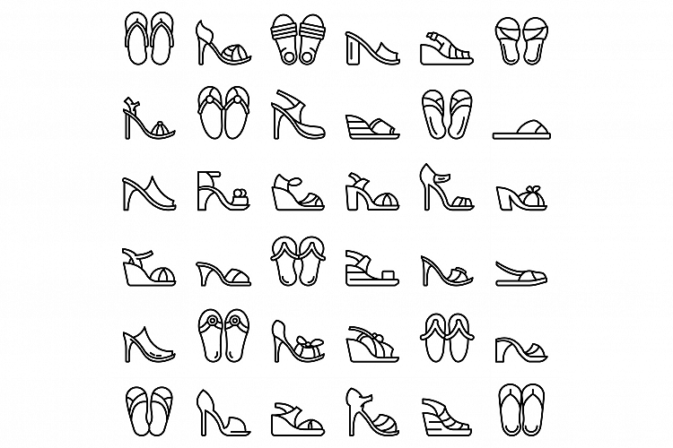 Sandals icons set, outline style example image 1