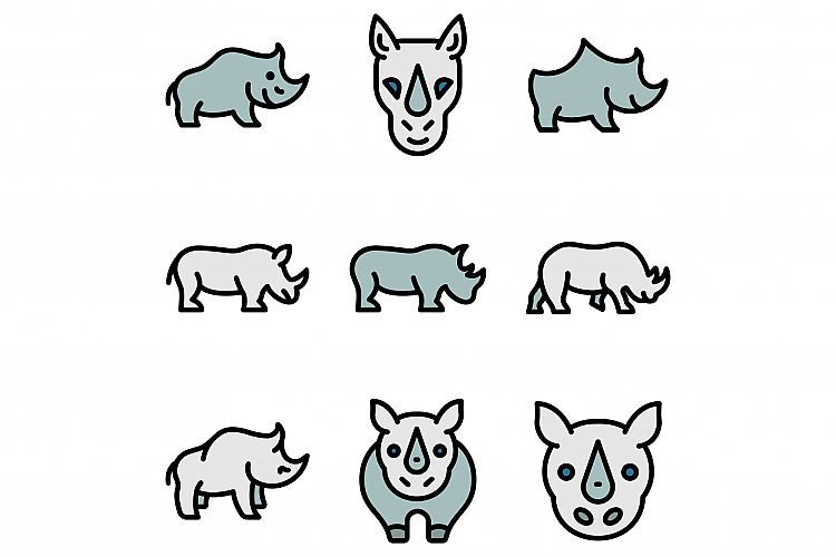 Rhino icons set vector flat example image 1