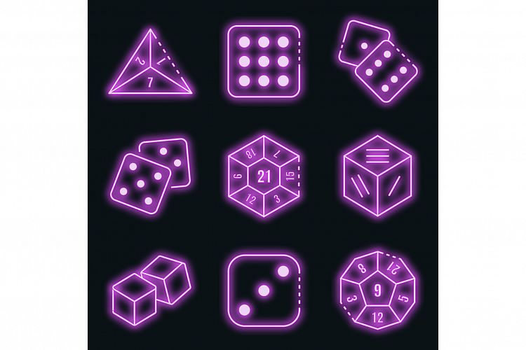 Dice icons set vector neon example image 1