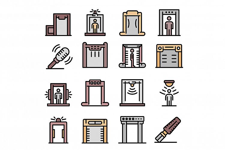 Metal detector icons set, outline style example image 1