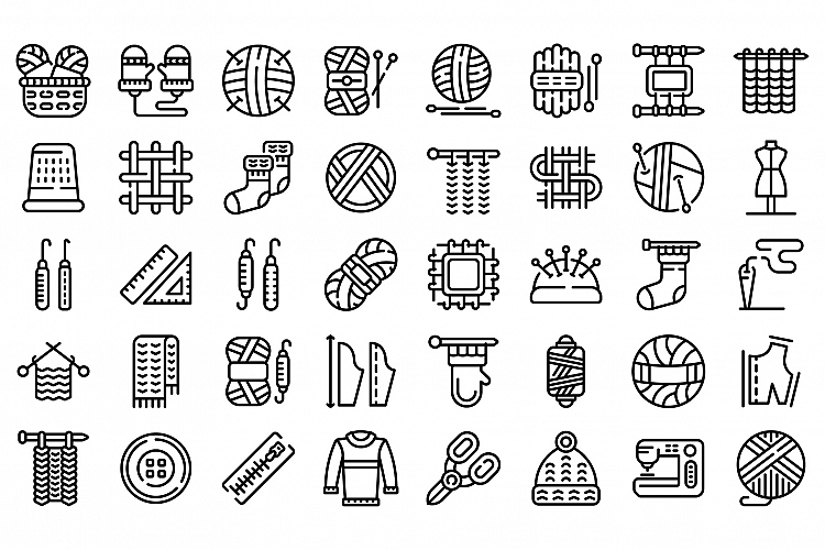 Knitting icons set, outline style example image 1