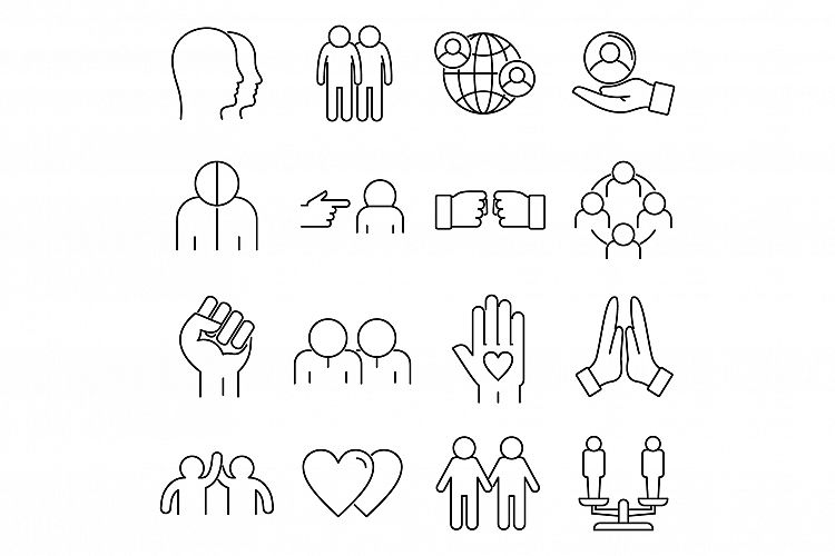 No to racism icons set, outline style example image 1