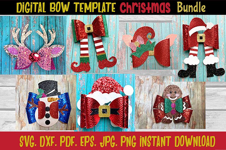 Holiday Christmas Hair Bow Template Bundle
