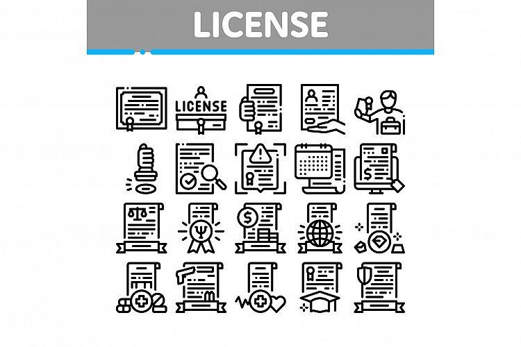 License Certificate Collection Icons Set Vector example image 1