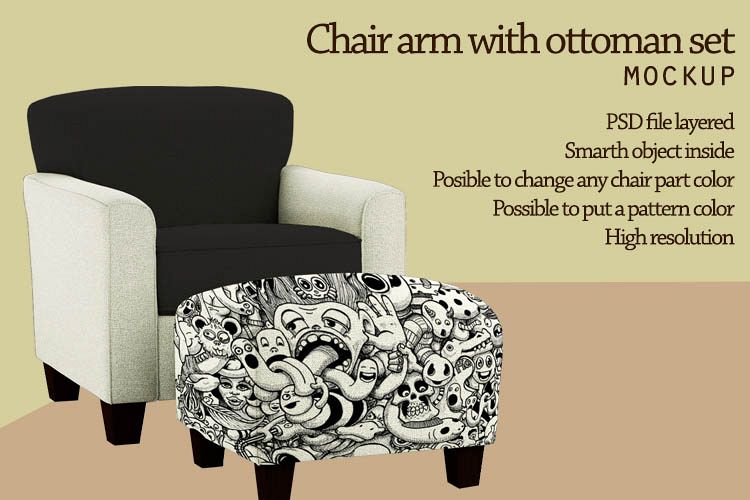 Chair arm with ottoman Mockup