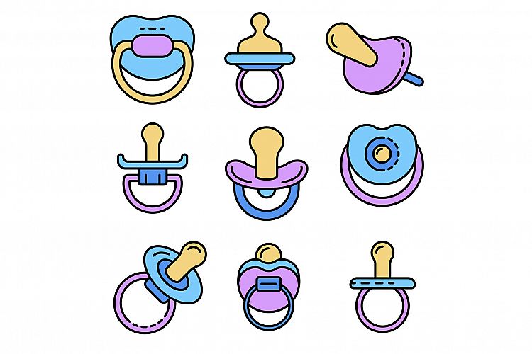 Pacifier icons set line color vector example image 1