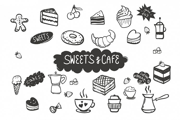 Sweets & Cafe Hand Drawn Elements