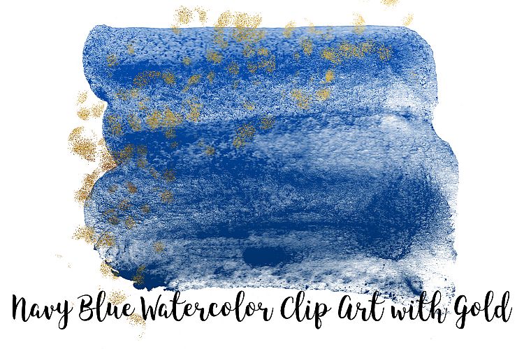 Navy Blue Watercolor Clip Art with Gold, Transparent PNG
