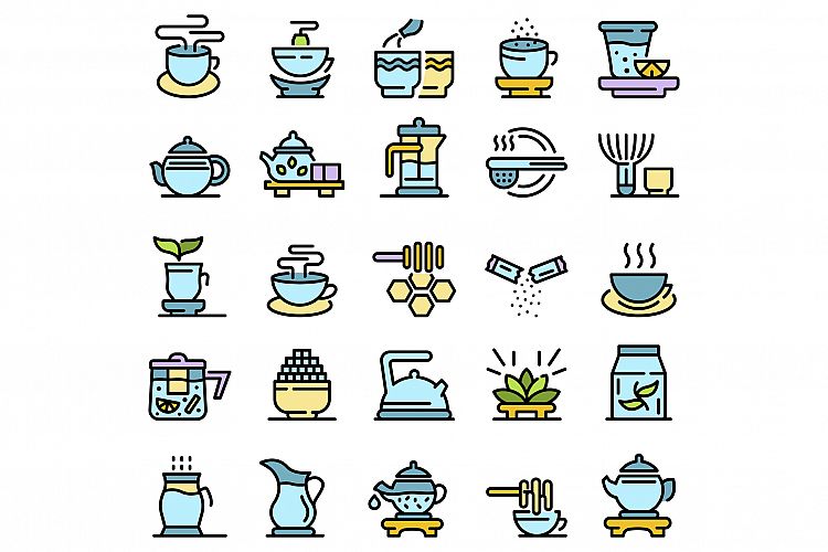 Tea ceremony icons set vector flat example image 1