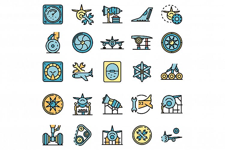 Aircraft repair icons set vector flat